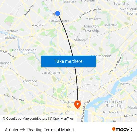 Ambler to Reading Terminal Market map