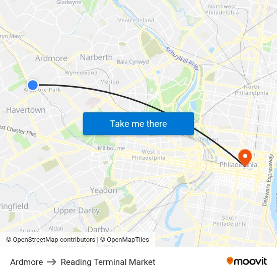 Ardmore to Reading Terminal Market map
