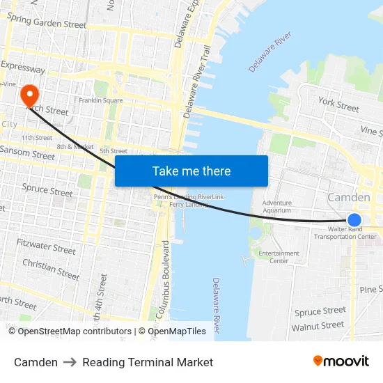 Camden to Reading Terminal Market map