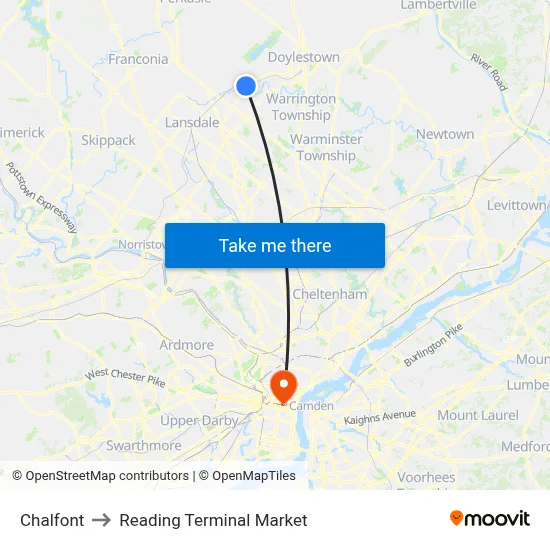 Chalfont to Reading Terminal Market map