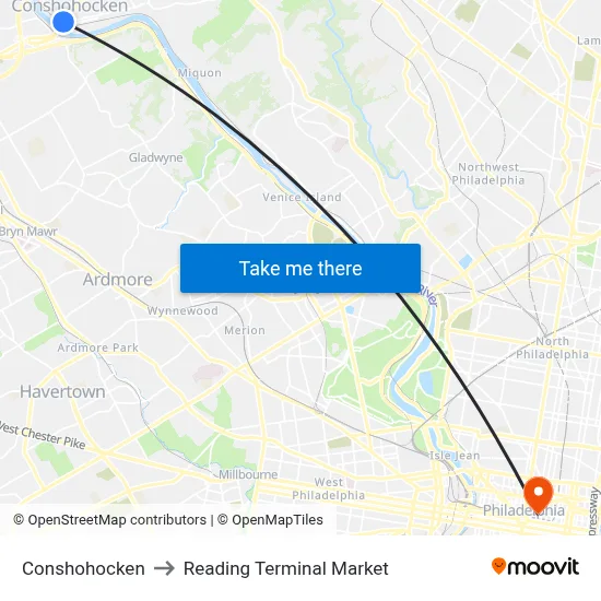 Conshohocken to Reading Terminal Market map