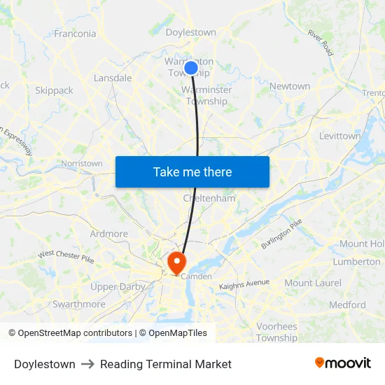 Doylestown to Reading Terminal Market map