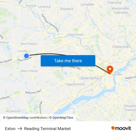Exton to Reading Terminal Market map
