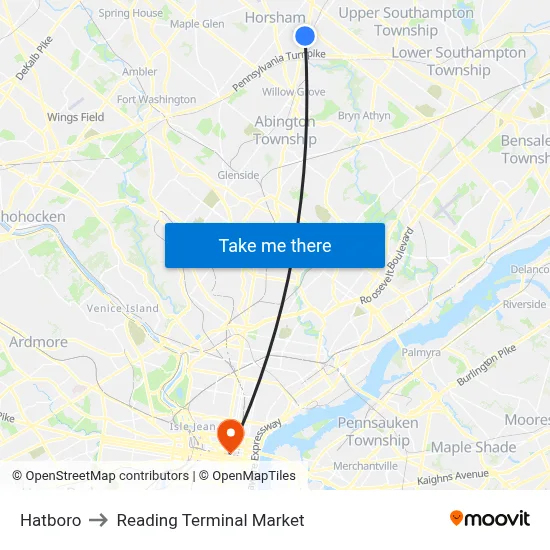 Hatboro to Reading Terminal Market map