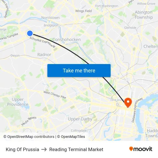 King Of Prussia to Reading Terminal Market map