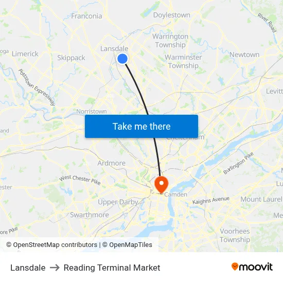 Lansdale to Reading Terminal Market map