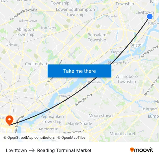Levittown to Reading Terminal Market map