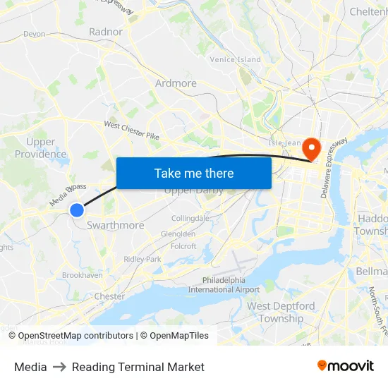 Media to Reading Terminal Market map