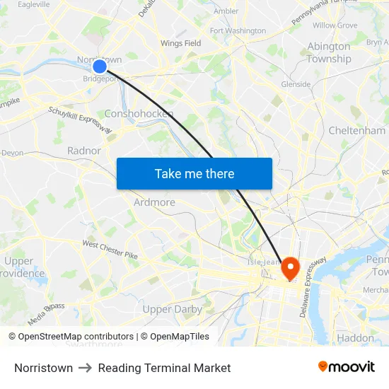 Norristown to Reading Terminal Market map