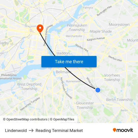 Lindenwold to Reading Terminal Market map