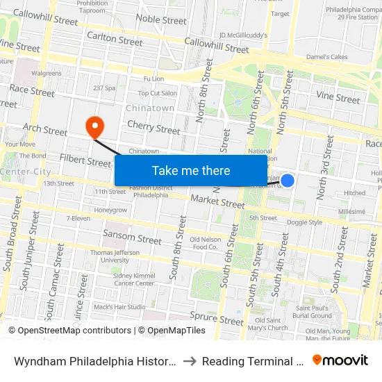 Wyndham Philadelphia Historic District to Reading Terminal Market map