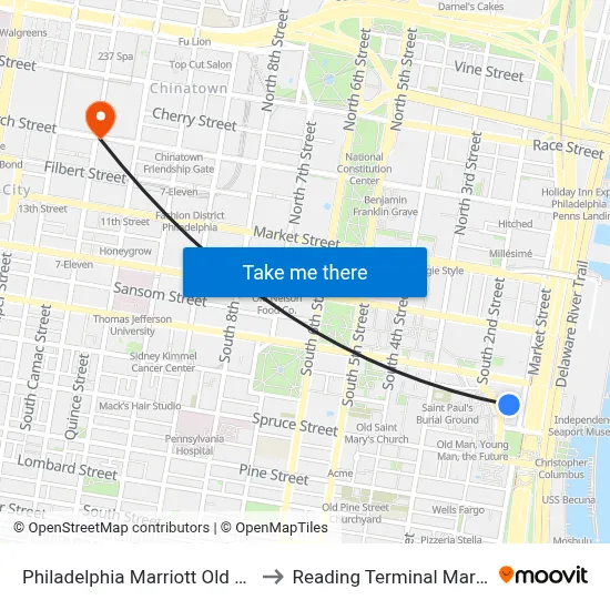 Philadelphia Marriott Old City to Reading Terminal Market map