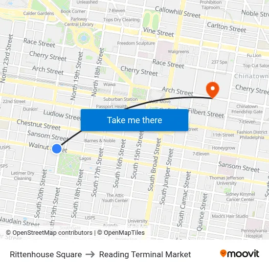 Rittenhouse Square to Reading Terminal Market map