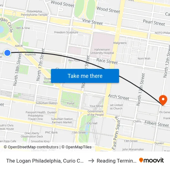 The Logan Philadelphia, Curio Collection by Hilton to Reading Terminal Market map