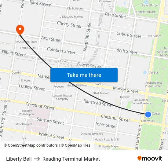 Liberty Bell to Reading Terminal Market map