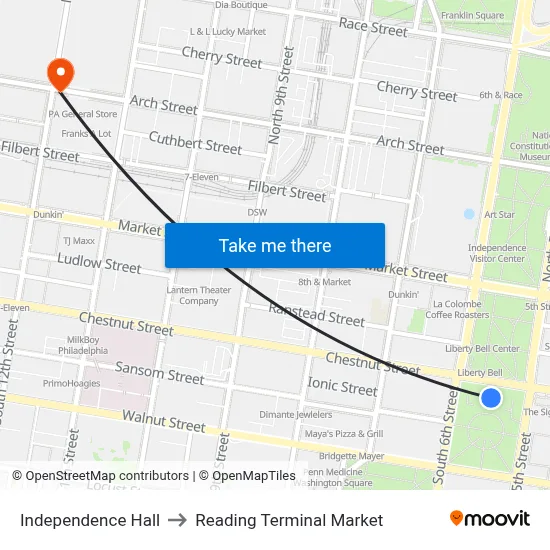 Independence Hall to Reading Terminal Market map