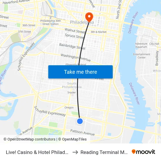 Live! Casino & Hotel Philadelphia to Reading Terminal Market map
