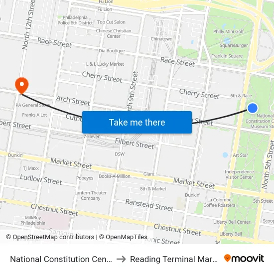 National Constitution Center to Reading Terminal Market map