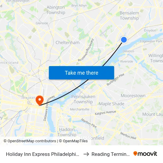 Holiday Inn Express Philadelphia Ne - Bensalem to Reading Terminal Market map