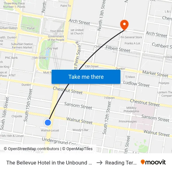 The Bellevue Hotel in the Unbound Collection by Hyatt Philadelphia to Reading Terminal Market map