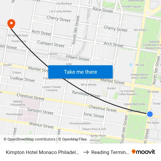 Kimpton Hotel Monaco Philadelphia an IHG Hotel to Reading Terminal Market map