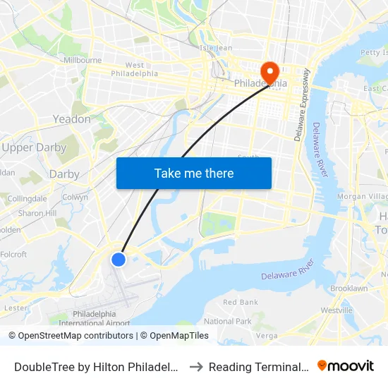 DoubleTree by Hilton Philadelphia Airport to Reading Terminal Market map