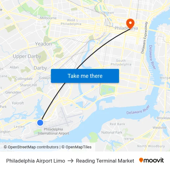 Philadelphia Airport Limo to Reading Terminal Market map