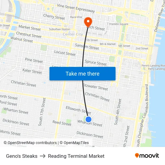 Geno's Steaks to Reading Terminal Market map