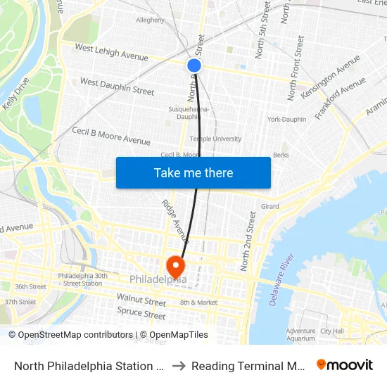 North Philadelphia Station - BSL to Reading Terminal Market map