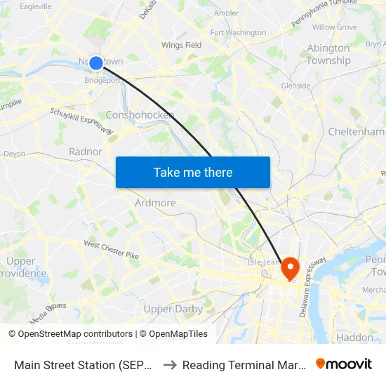 Main Street Station (SEPTA) to Reading Terminal Market map