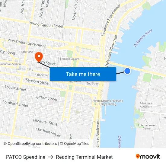 PATCO Speedline to Reading Terminal Market map