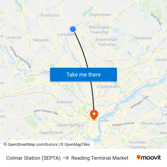 Colmar Station (SEPTA) to Reading Terminal Market map