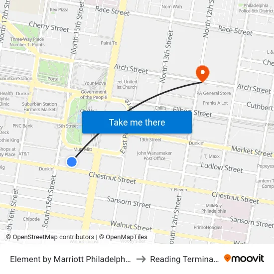 Element by Marriott Philadelphia Downtown to Reading Terminal Market map