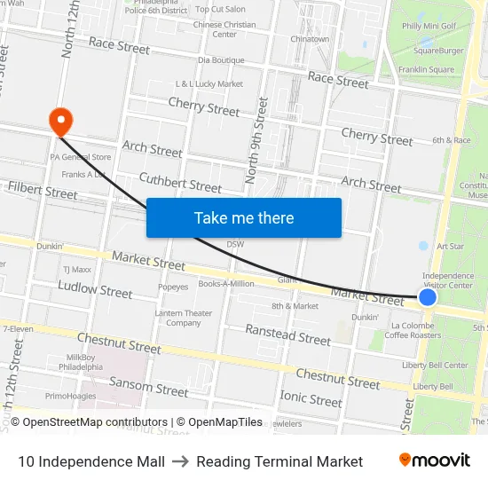 10 Independence Mall to Reading Terminal Market map