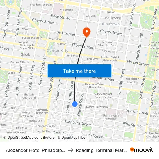Alexander Hotel Philadelphia to Reading Terminal Market map