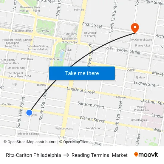Ritz-Carlton Philadelphia to Reading Terminal Market map
