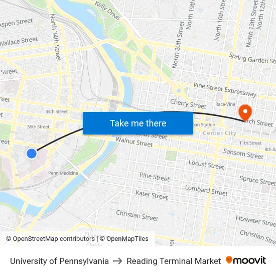 University of Pennsylvania to Reading Terminal Market map