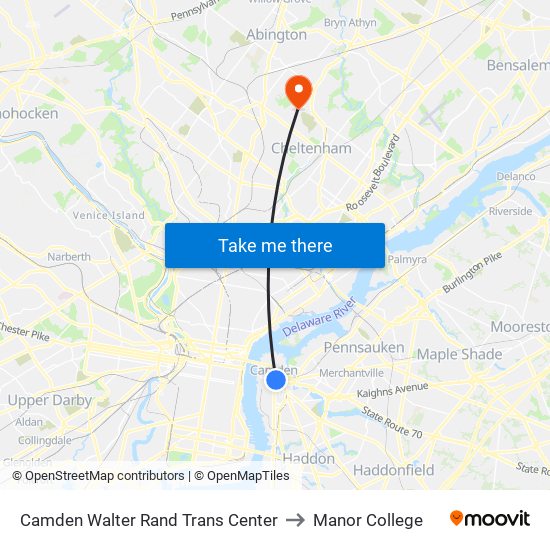Camden Walter Rand Trans Center to Manor College map