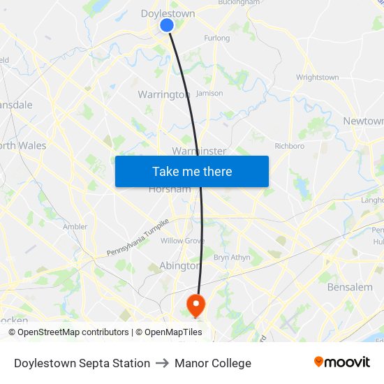 Doylestown Septa Station to Manor College map