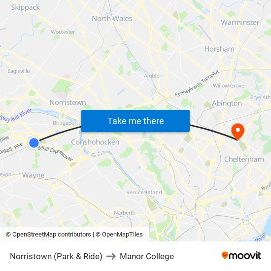 Norristown (Park & Ride) to Manor College map