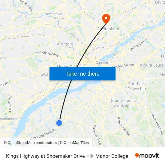 Kings Highway at Shoemaker Drive to Manor College map