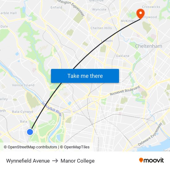 Wynnefield Avenue to Manor College map