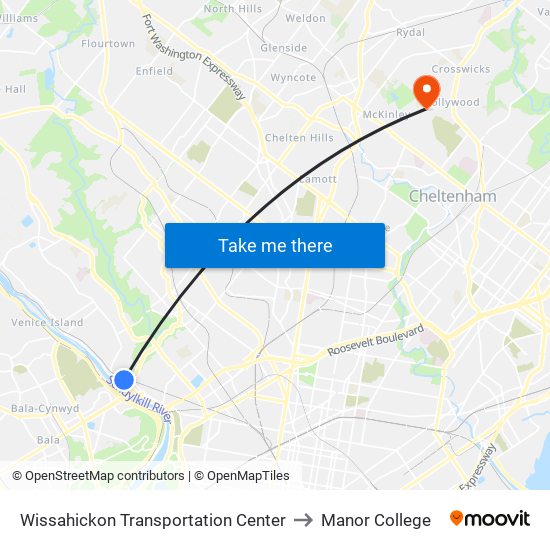 Wissahickon Transportation Center to Manor College map
