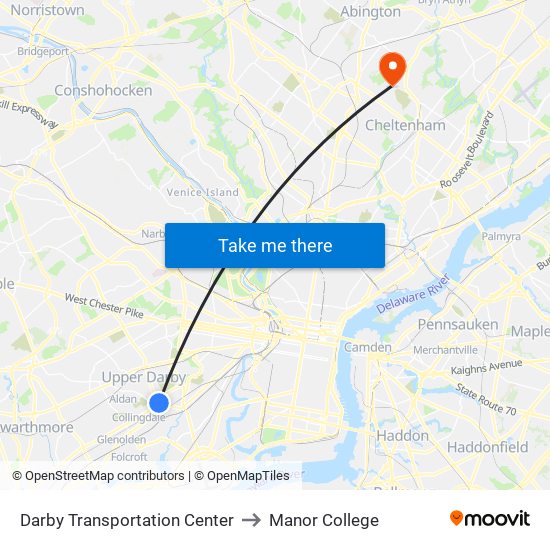 Darby Transportation Center to Manor College map