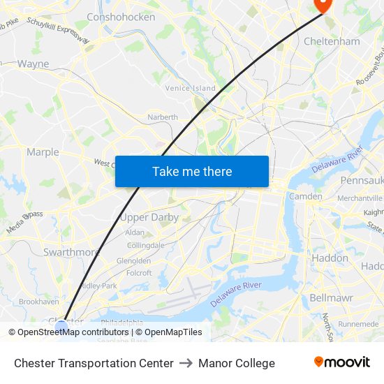Chester Transportation Center to Manor College map