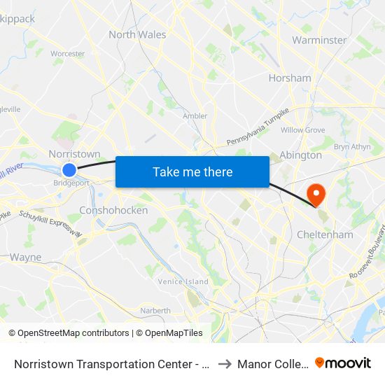 Norristown Transportation Center - Nhsl to Manor College map