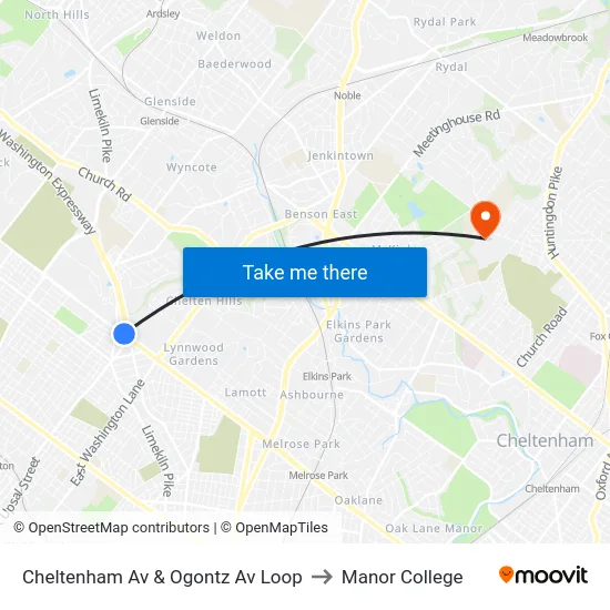 Cheltenham Av & Ogontz Av Loop to Manor College map