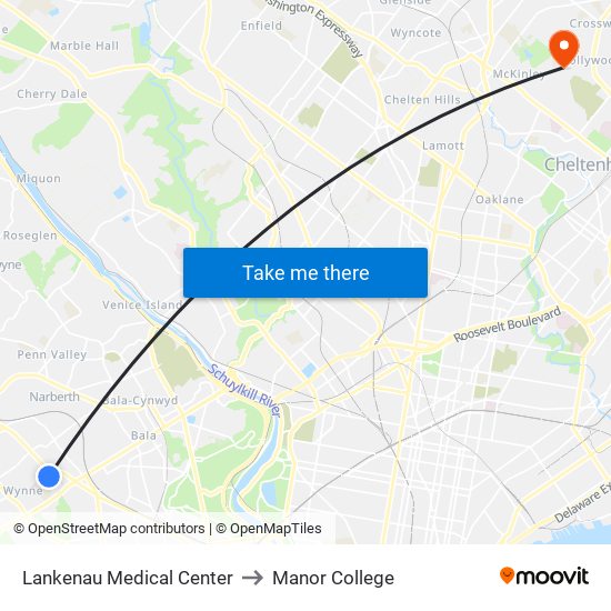 Lankenau Medical Center to Manor College map