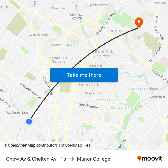 Chew Av & Chelten Av - Fs to Manor College map