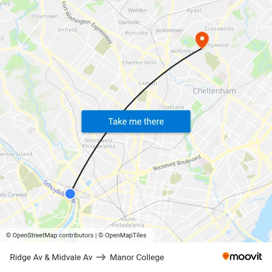 Ridge Av & Midvale Av to Manor College map